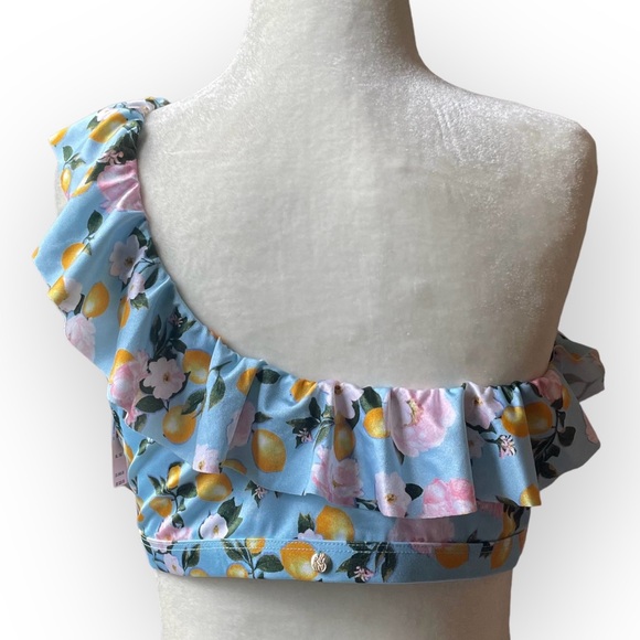 Victoria's Secret Swim Bikini Top XL One Shoulder Ruffle Blue Lemon Feminine - Picture 3 of 10